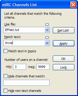 mIRC Channels List Window