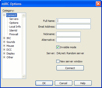 mIRC Connect Window